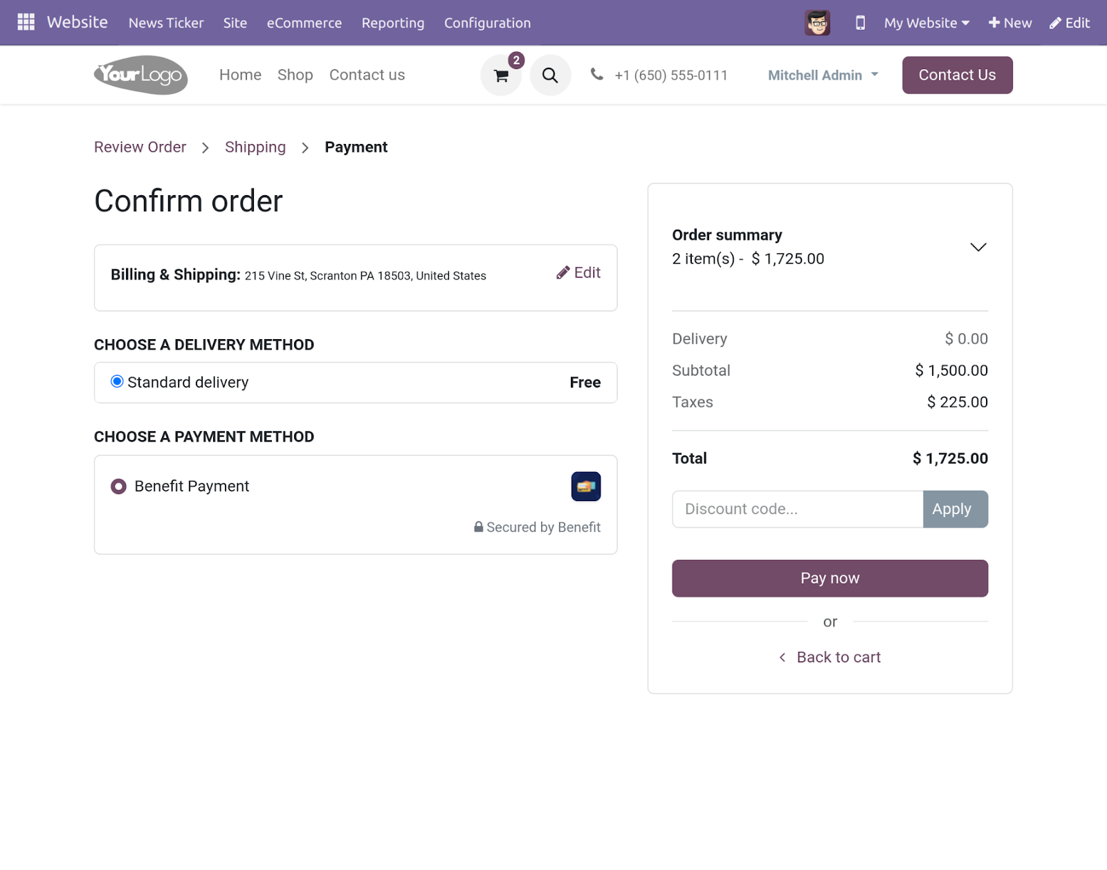 Odoo Website BenefitPay Payment Acquirer