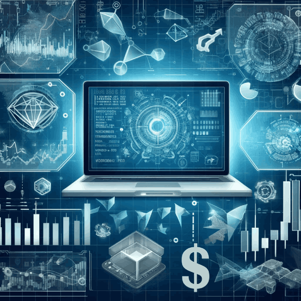 Integration of technology in trading, featuring algorithmic trading systems, blockchain technology, and modern trading platforms.