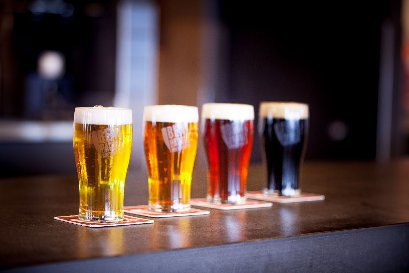 A flight of 4 different Bent Paddle beers