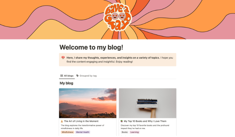 Notion personal blog template