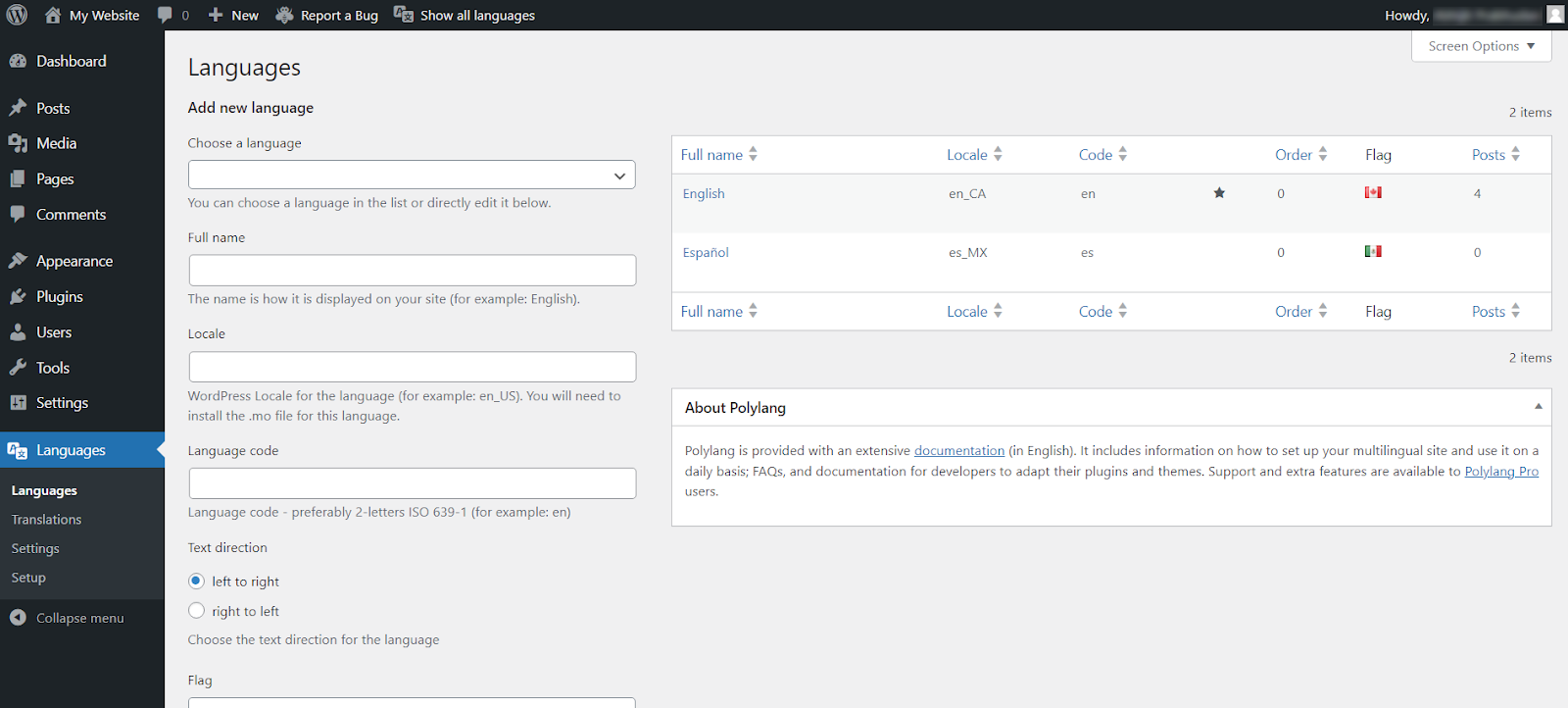 WordPress languages