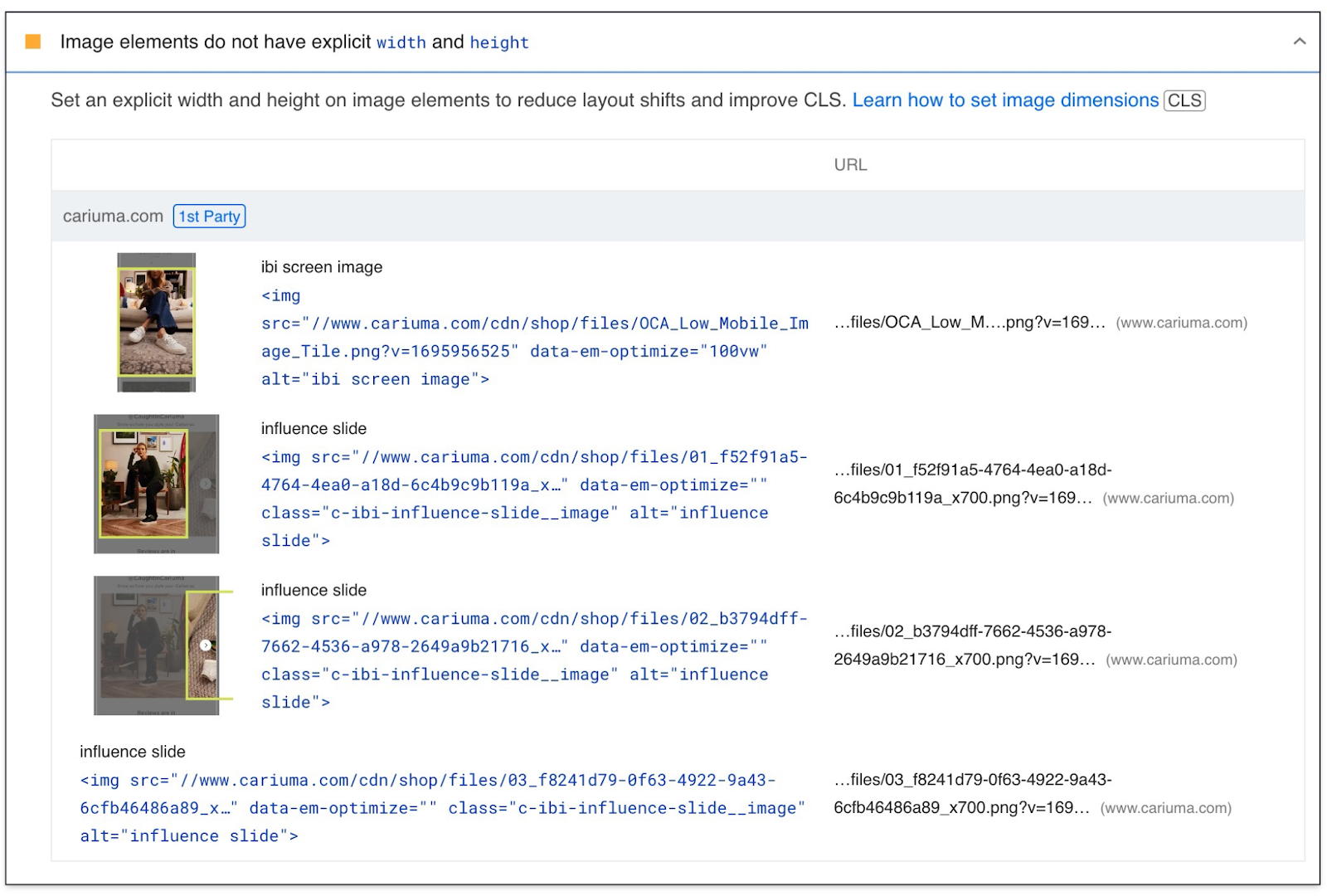 Images without explicit height and width are noted in a tab