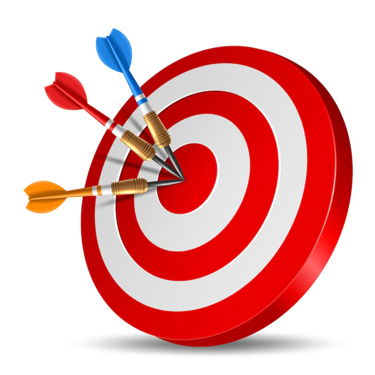 Graphic of a three dart arrows hitting in the target center of dartboard