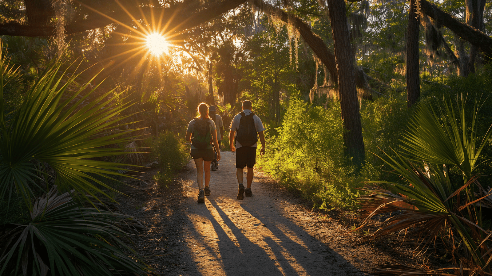 A couple hiking through lush trails of Palmetto Dunes during the offseason