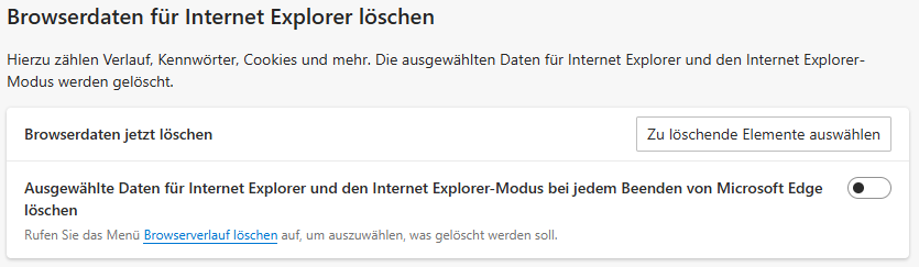 Cache für Internet Explorer in Microsoft Edge löschen