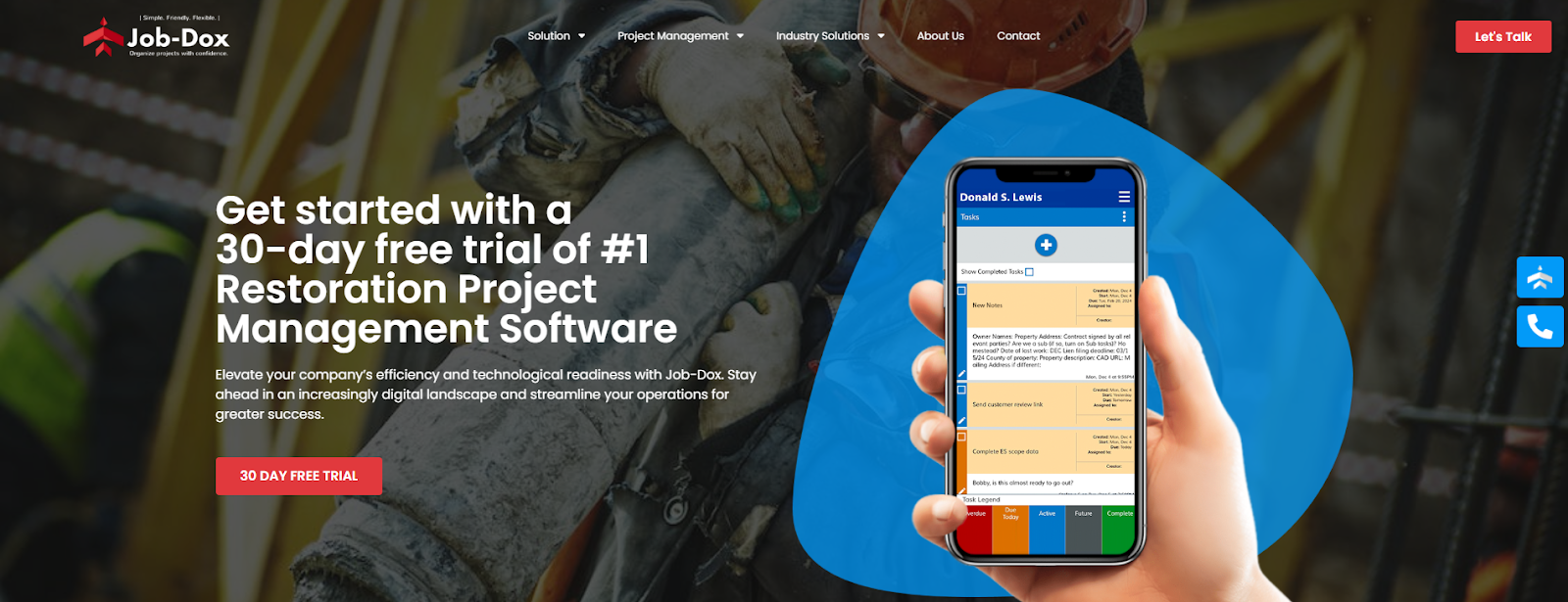Website of Job-Dox, a restoration project management software