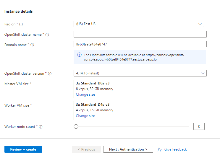 review + create new cluster