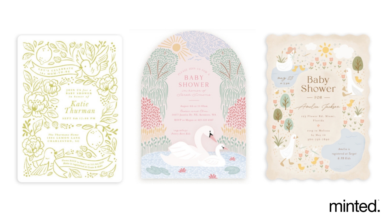 feather and bird baby shower invitations