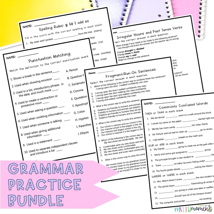 Grammar practice bundle for elementary students