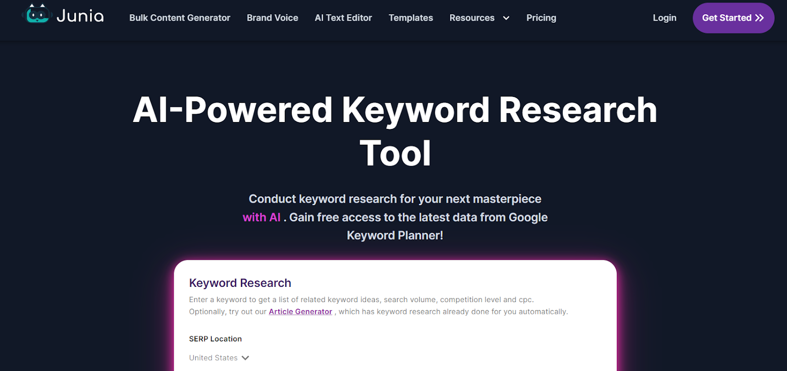 Junia AI Keyword Research Tool