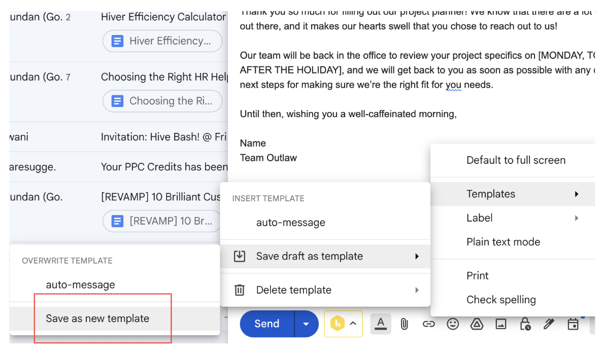 Saving canned responses (templates) in Gmail