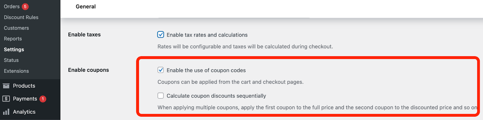 Enable the use of coupon codes