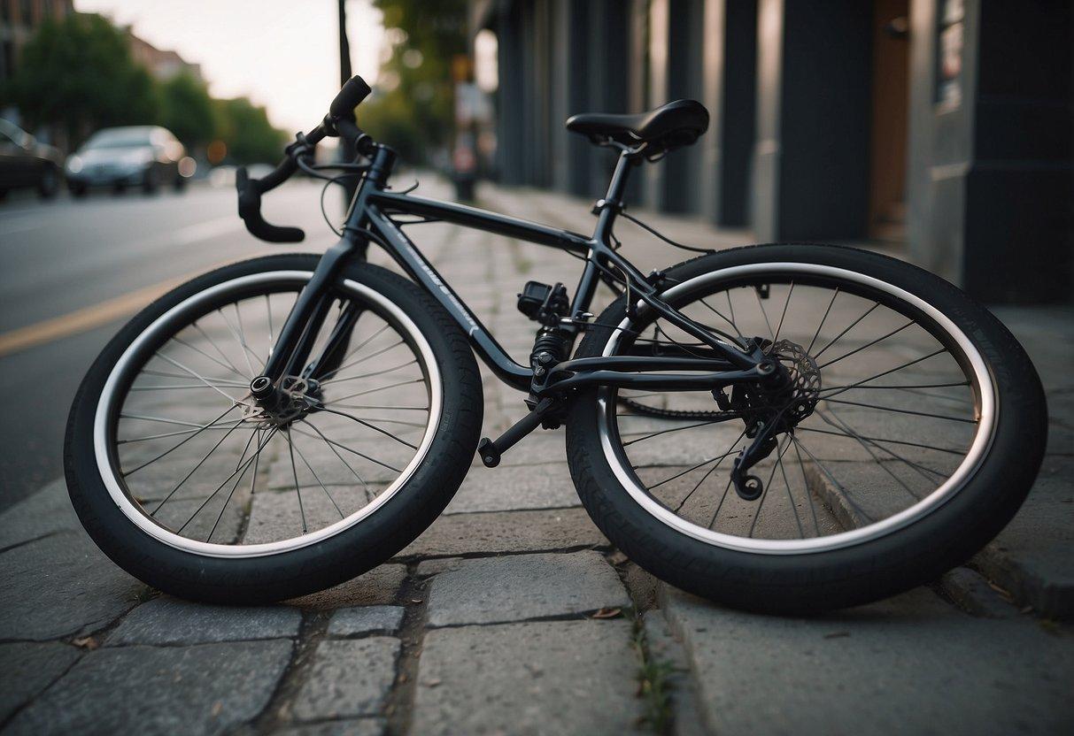 A bicycle lies twisted on the pavement, its wheels still spinning. A car door stands open nearby, the driver's expression filled with shock