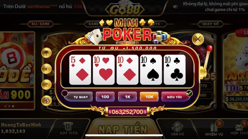 Game mini poker tại 68game bài có nhiều ưu điểm