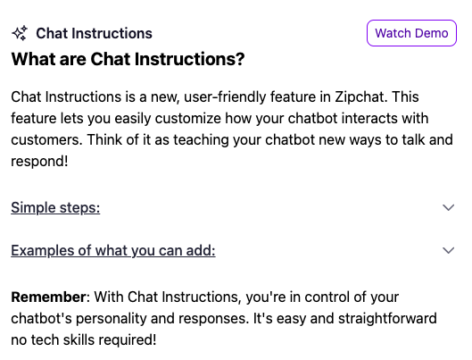 zipchat AI instructions and help desk