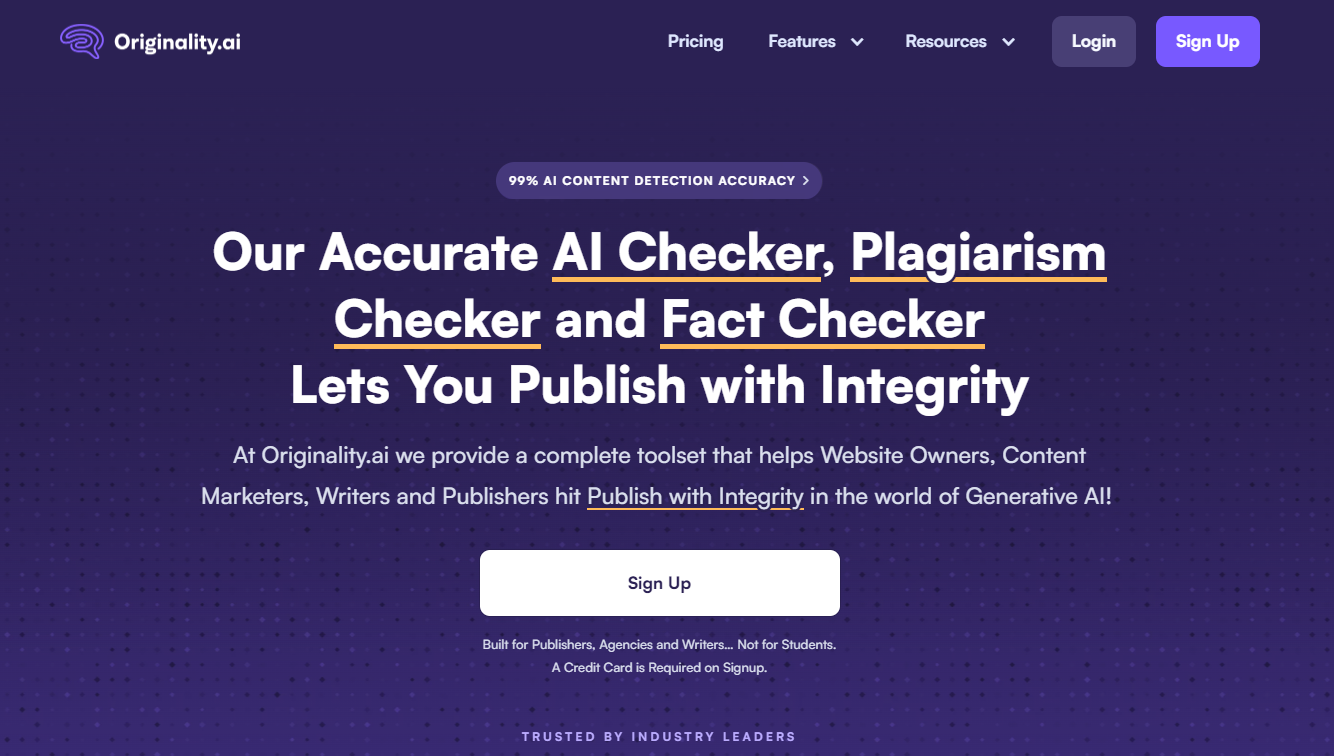 Originality.ai: Our Accurate AI Checker, Plagiarism Checker and Fact Checker. 