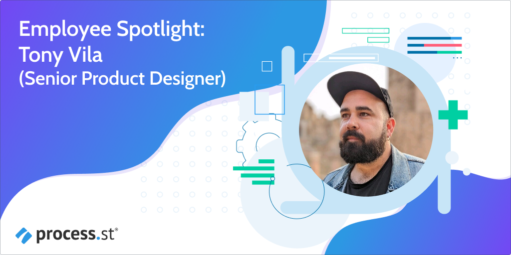 Image showing the introduction to an article title: "Employee Spotlight: Tony Vila (Senior Product Designer)"