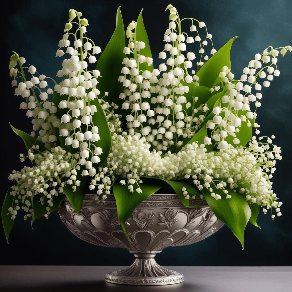 A vase with white flowers and green leaves  Description automatically generated