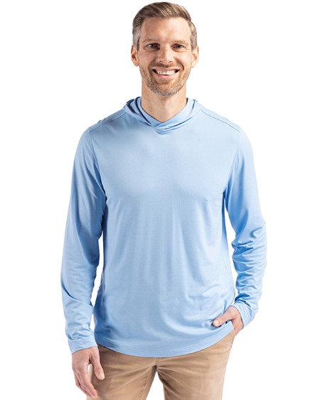 Cutter & Buck Coastline Epic Comfort Eco Recycled Mens Hooded Shirt in Atlas Light Blue