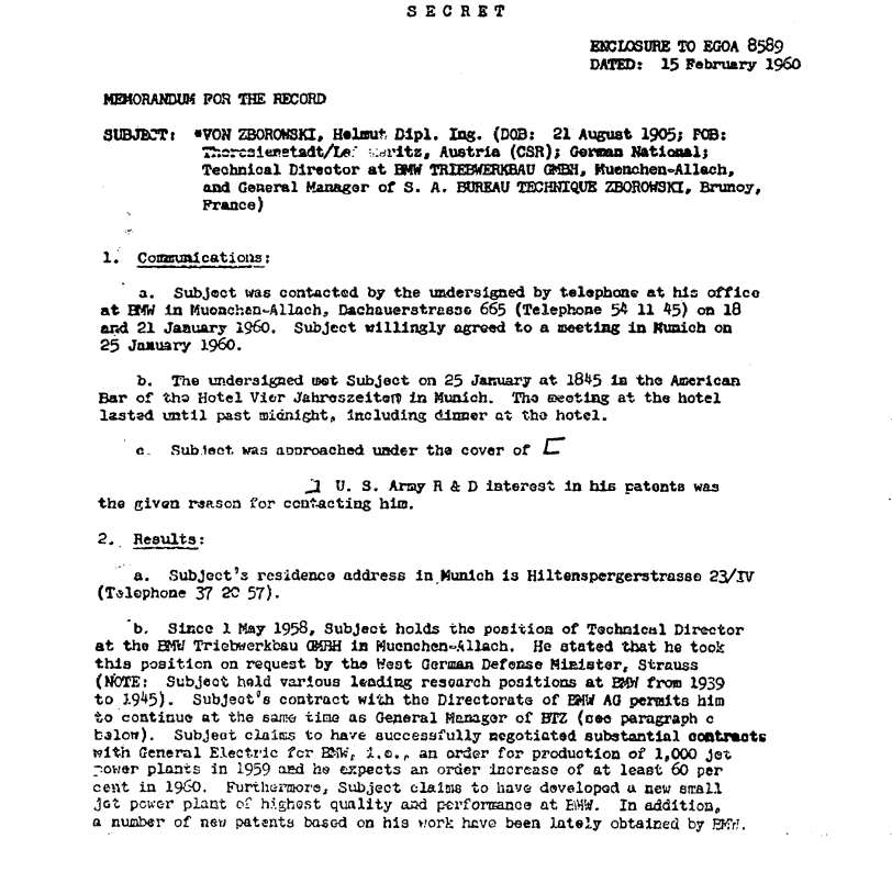 r/UFOB - Counterintelligence report of contact with Zborowski under "U.S. Army R&D" cover