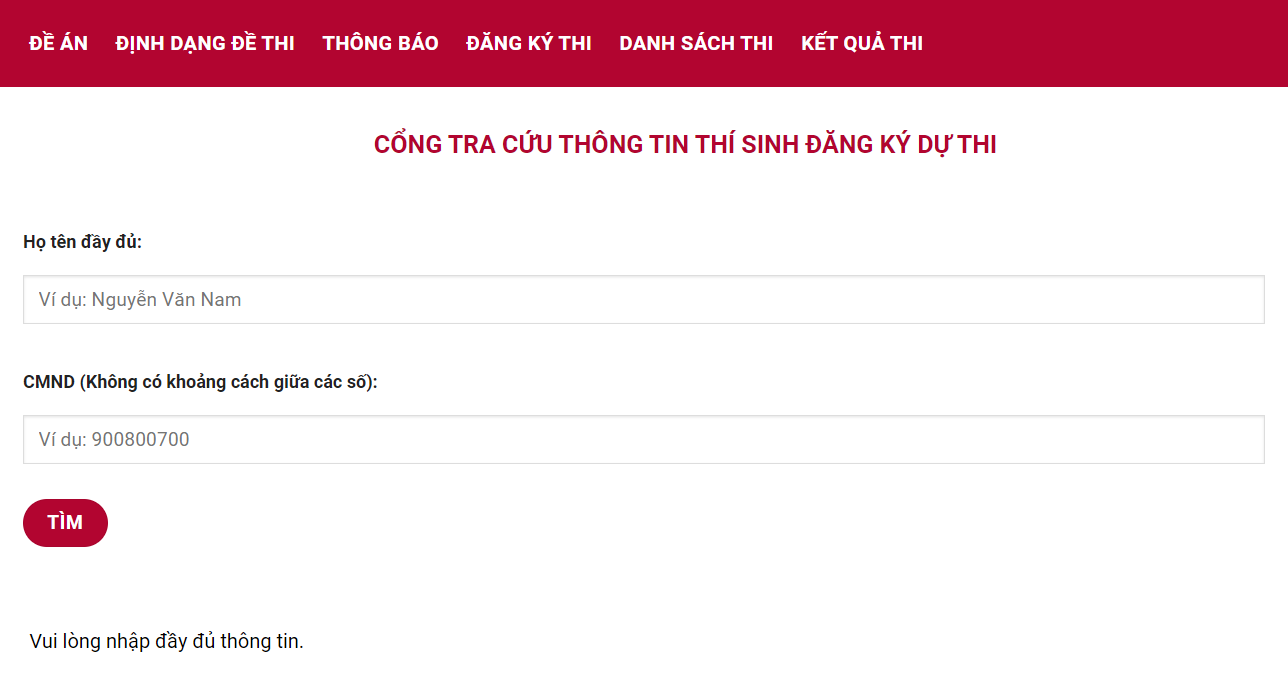 Nhập thông tin trên cổng tra cứu thông tin thí sinh dự thi trước khi thi 3 ngày
