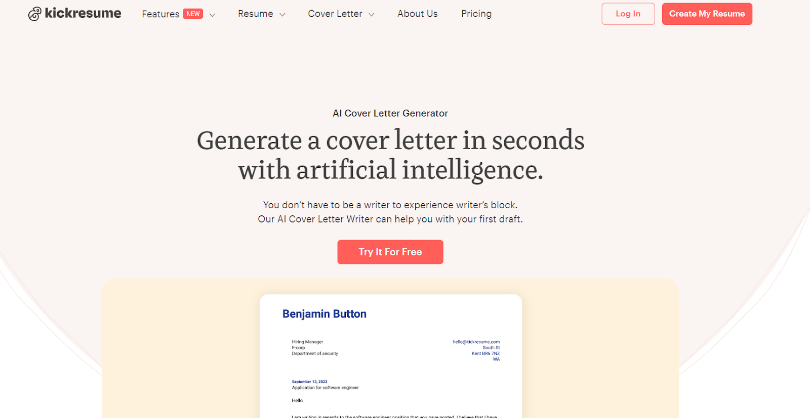 Kickresume AI Cover Letter Generator