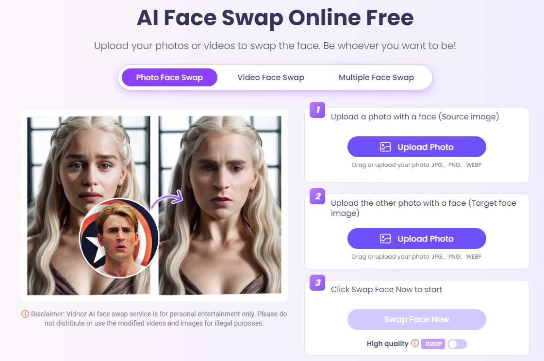 Best FaceFusion Online Alternative - Vidnoz AI Face Swap