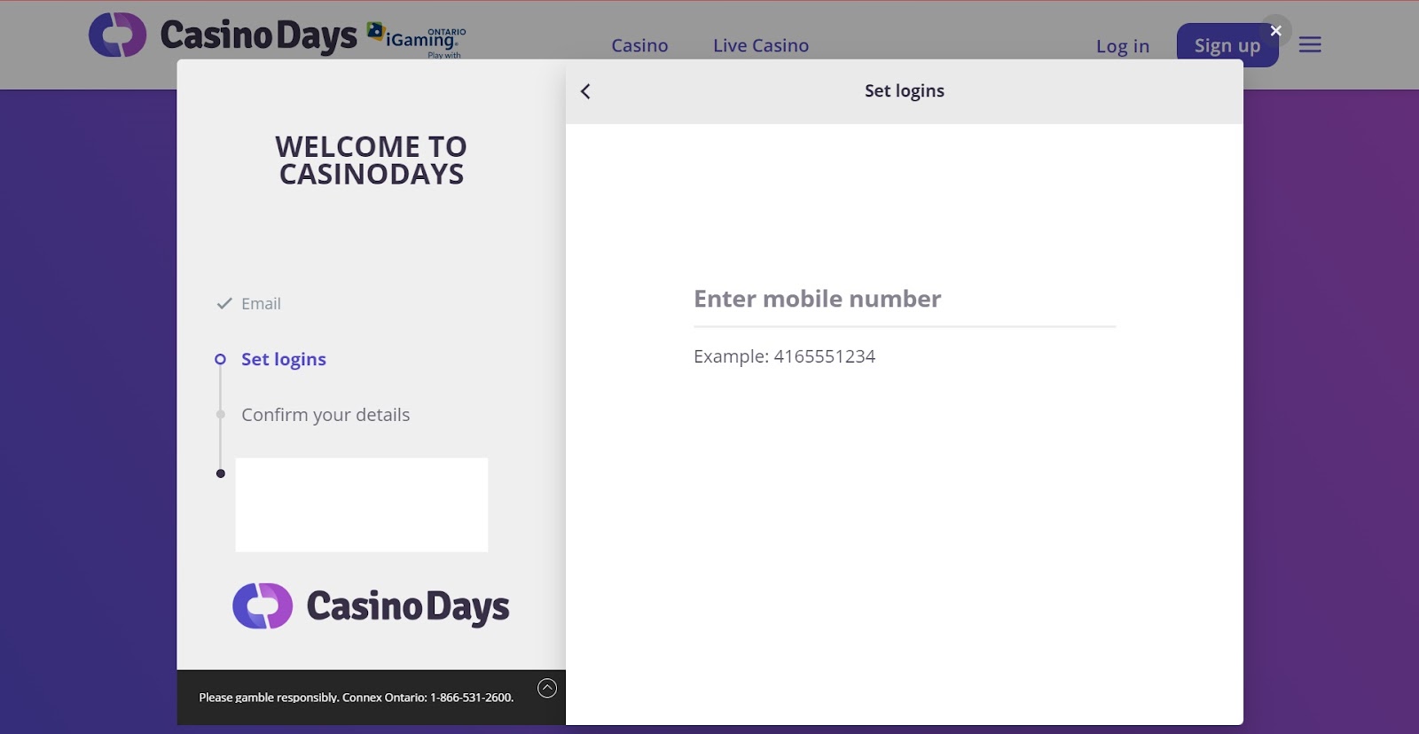 Register on Casino Days Ontario