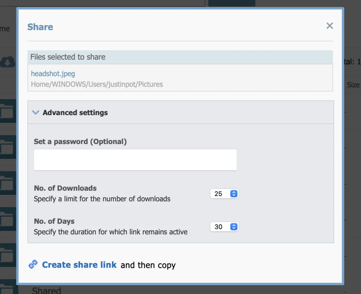 IDrive cloud sharing