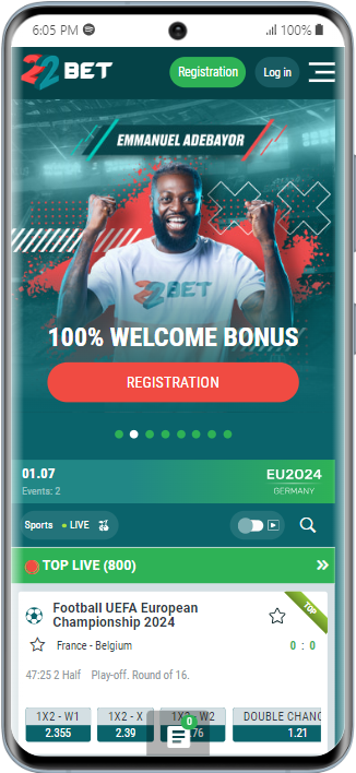 22Bet app homepage