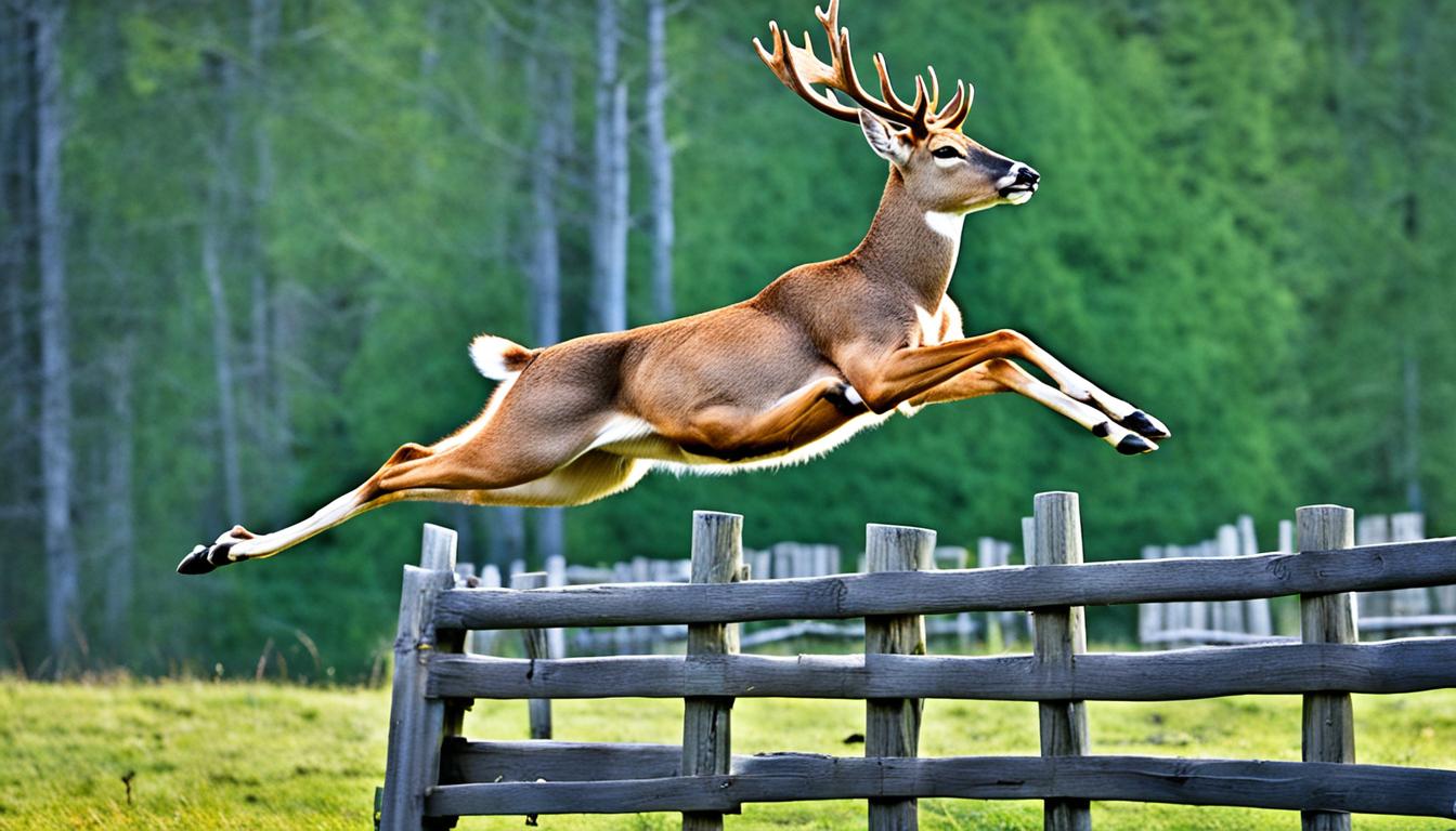 Deer jumping over a fence