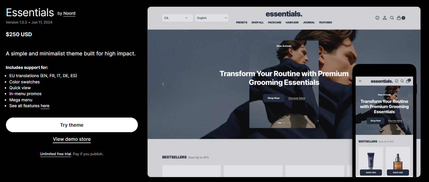 Essentials - Paid Shopify themes