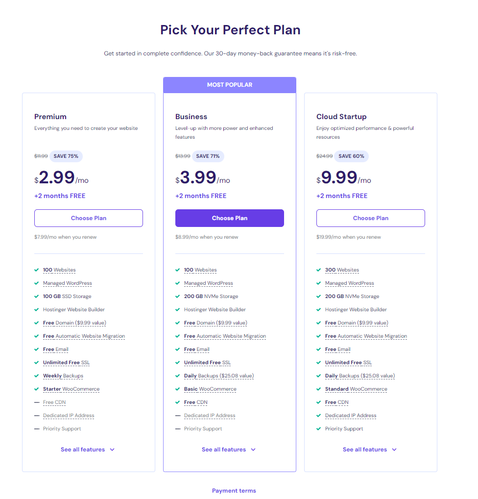 Screenshot of Hostinger Pricing