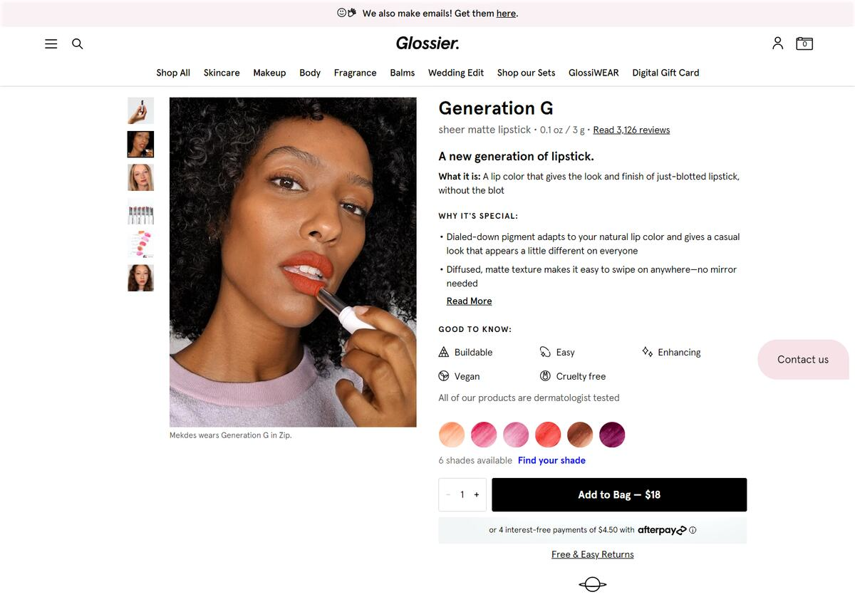 Glossier Product Screenshot