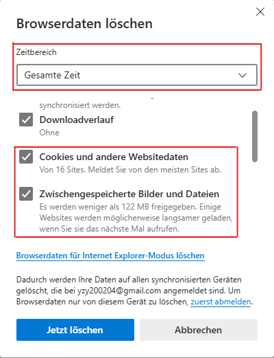 Cache in Microsoft Edge löschen