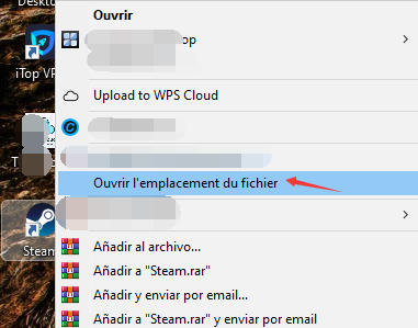 Ouvrir l’emplacement du fichier de steam