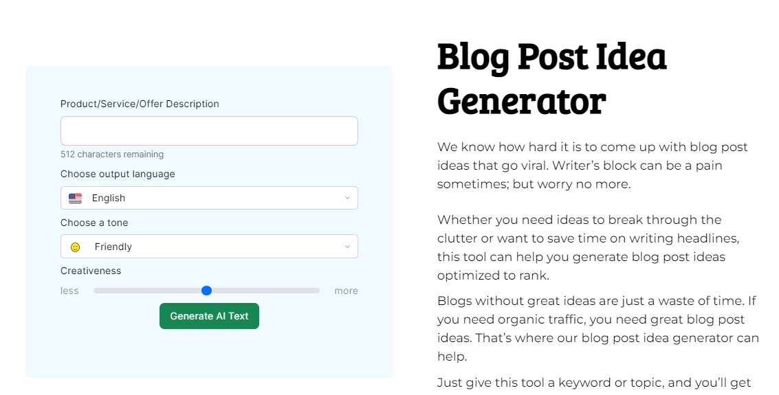 Free Blog Post Idea Generator by Content Gorilla to get topics of articles