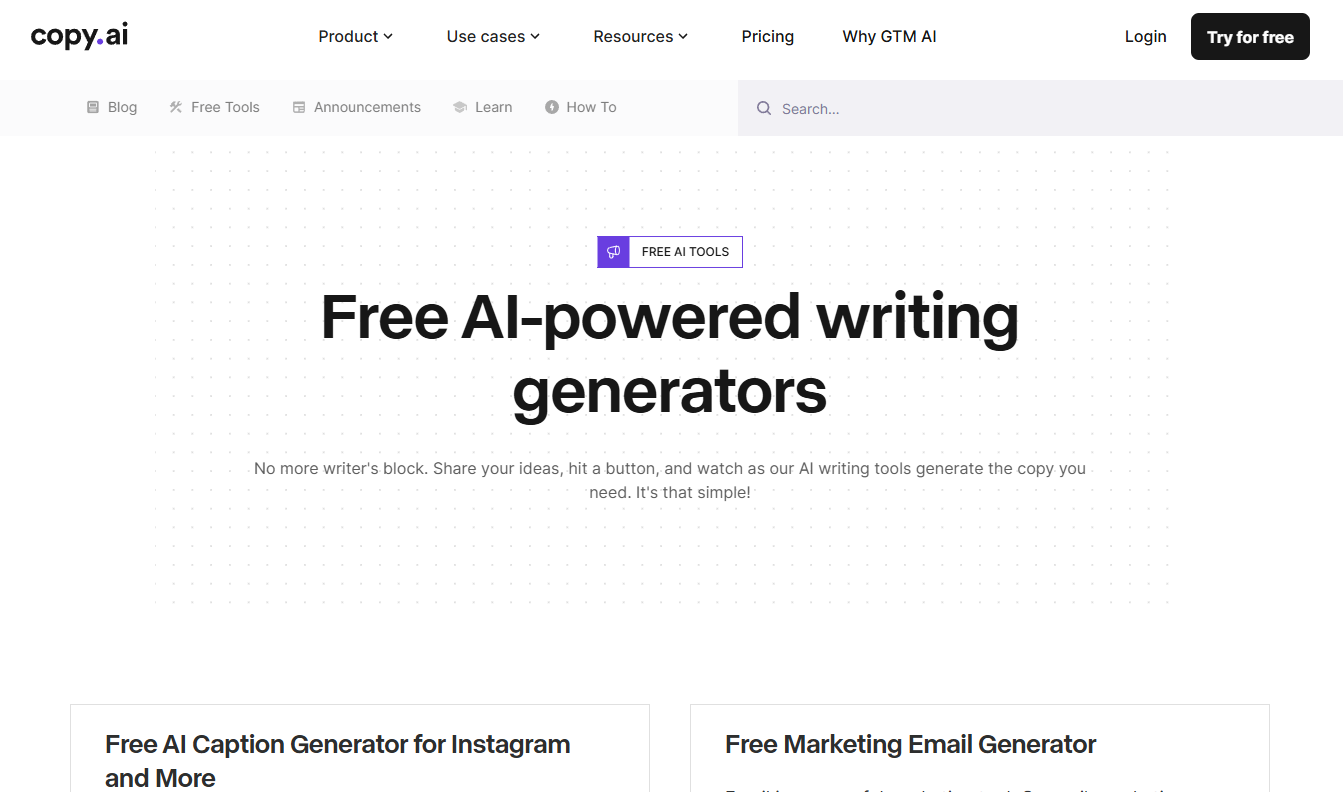 Copy.AI: Free AI-powered writing generators