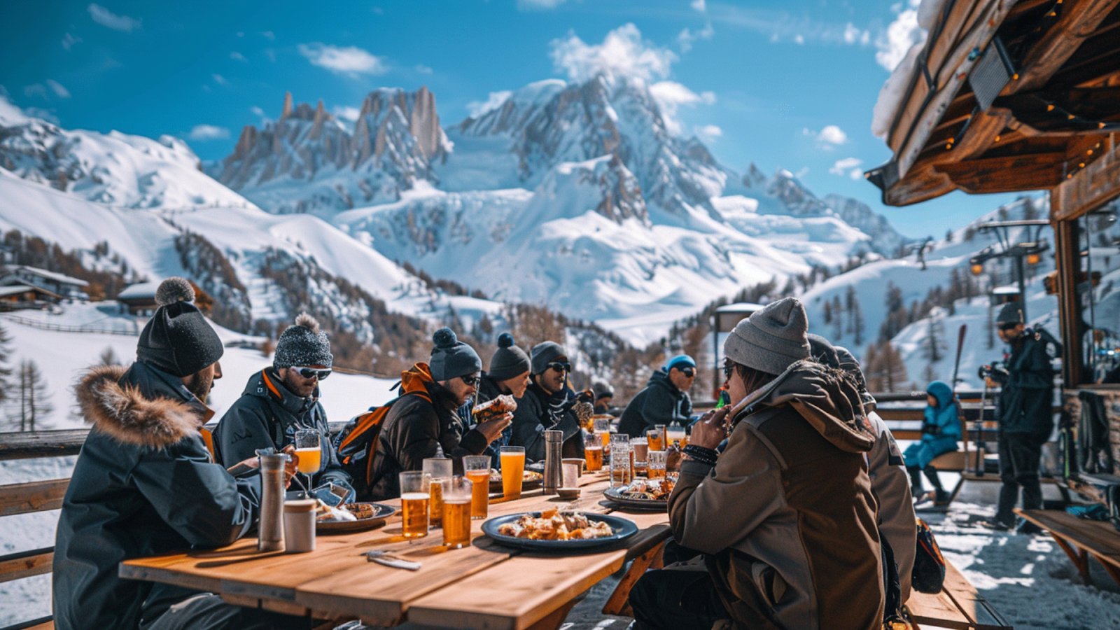 People dining at an outdoor restaurant in Courchevel, France