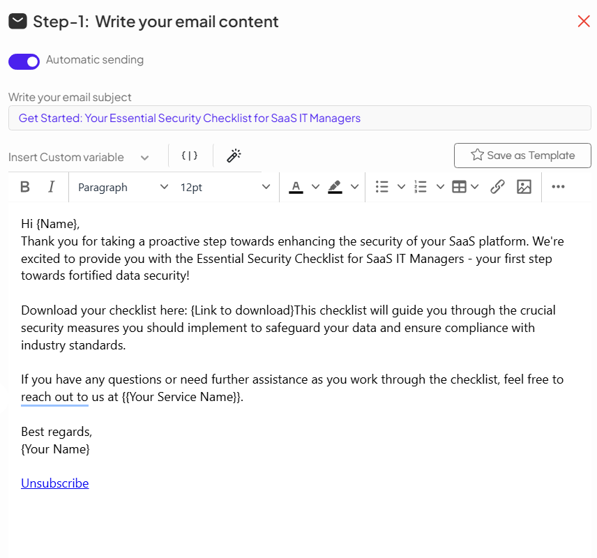 Initial download email template