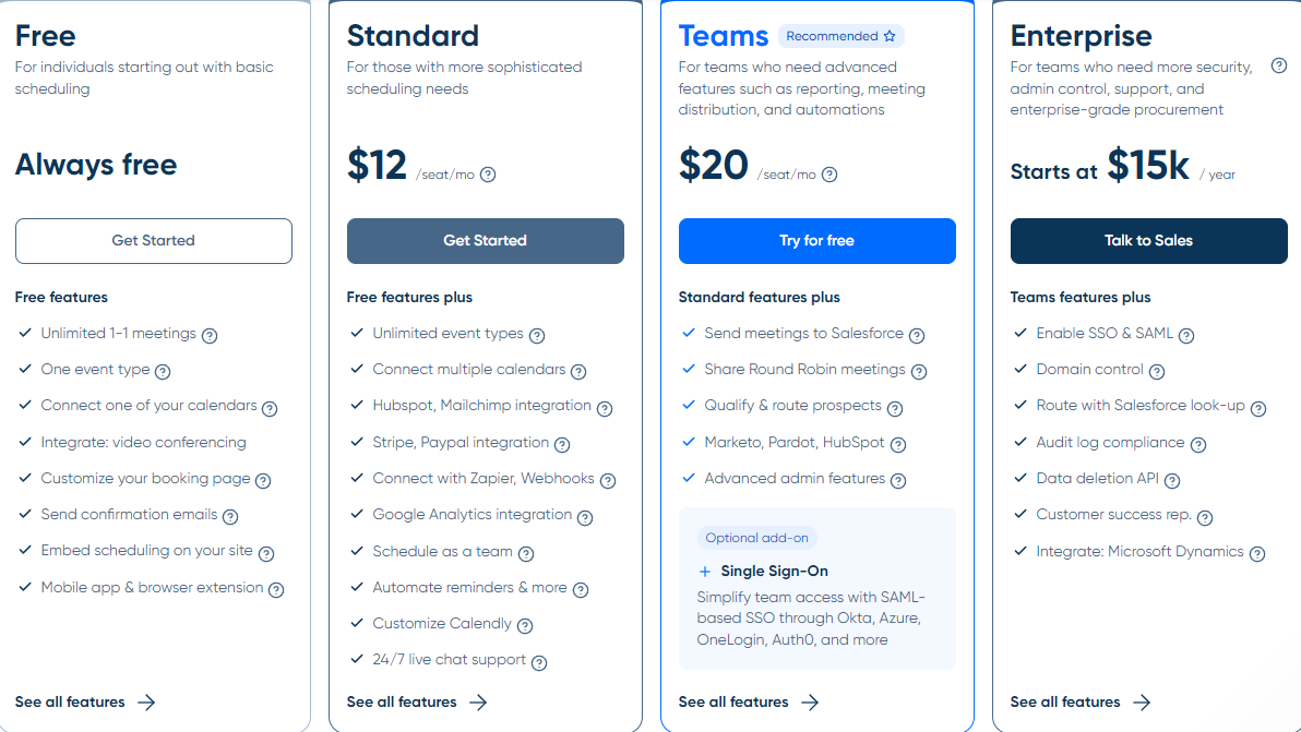 Calendly pricing plans