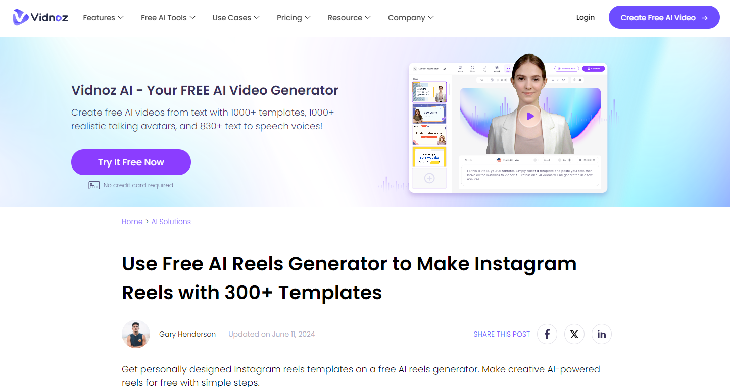 Vidnoz Free AI Reels Generator