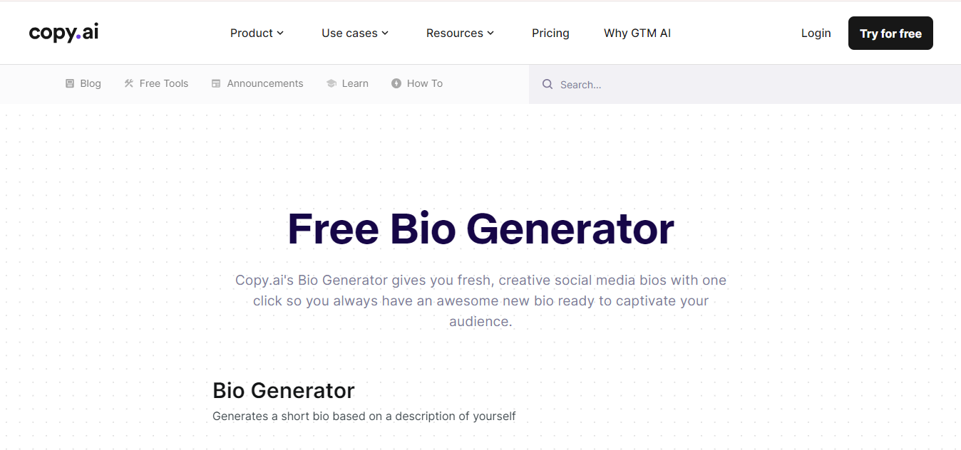 Copy.ai Free Bio Generator