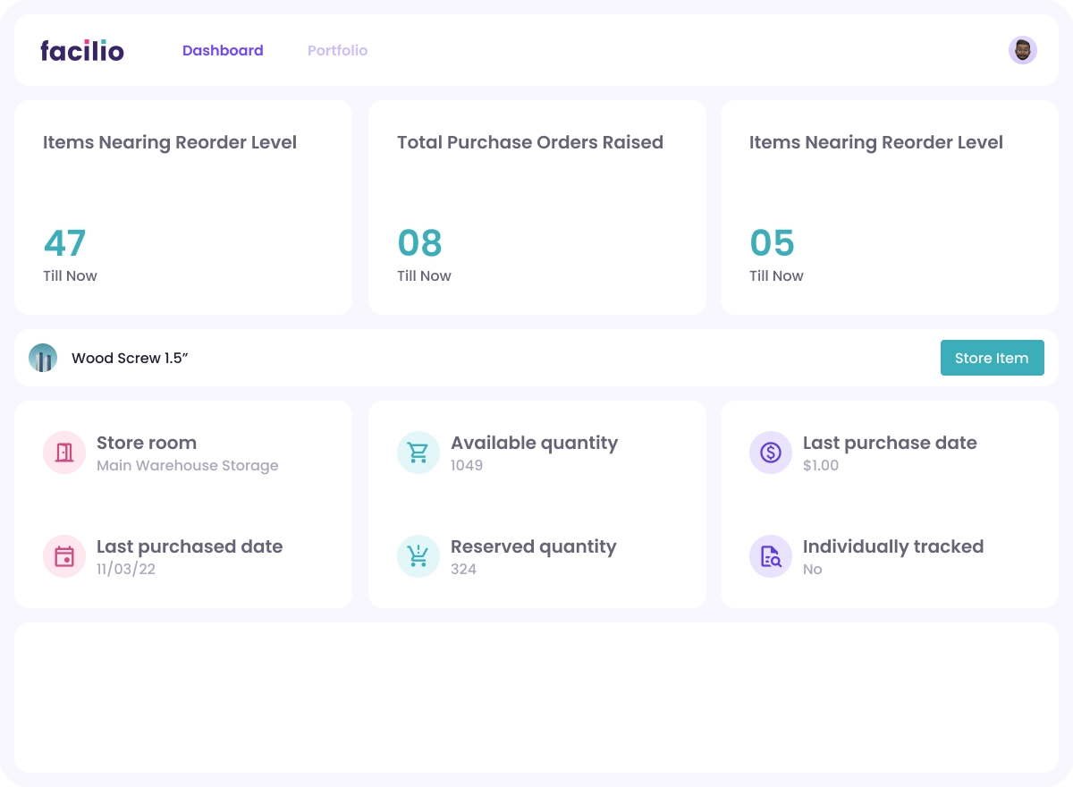 The procurement team gets powerful inventory management tool that gives visibility into inventory levels and automatically reorders parts necessary when the inventory levels drop beyond a set point.