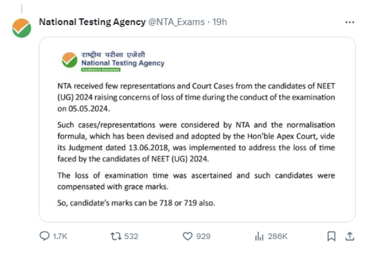 The NTA has not released a detailed notice addressing the broader allegations of cheating and question paper leaks. Many people are still seeking more reassurance about the integrity of the exam.