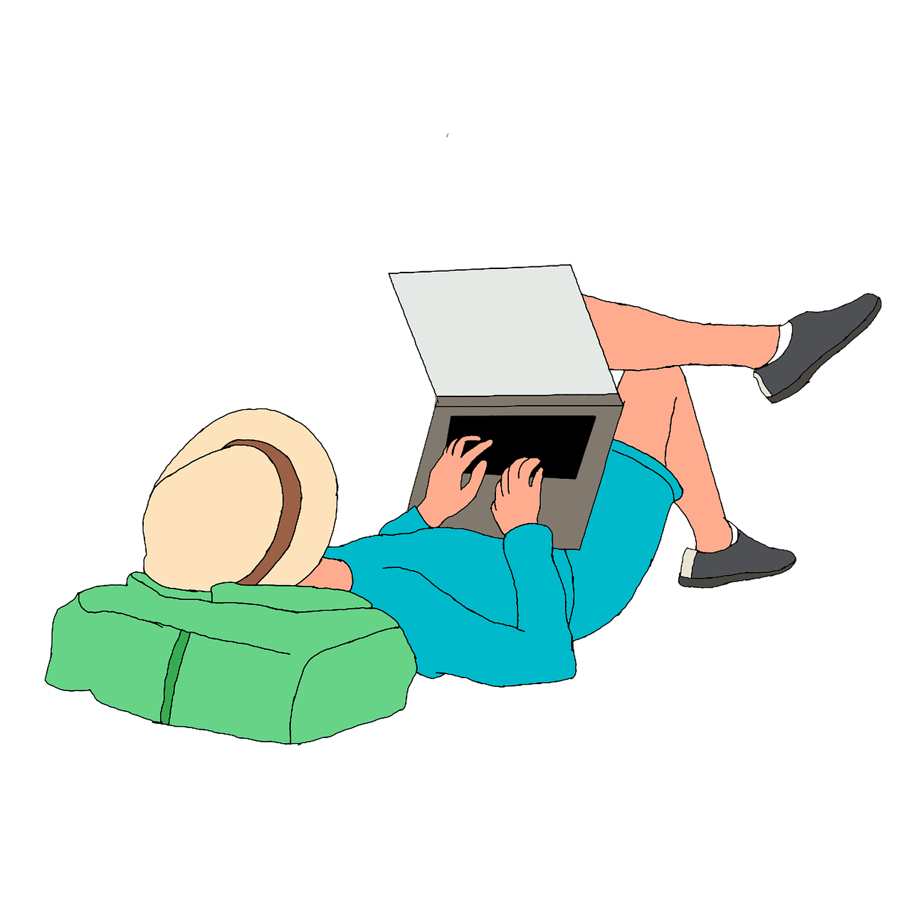Illustration of a writer lying down and working on a blog