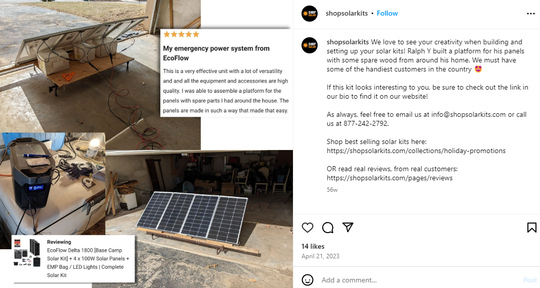 Instagram for e-commerce - Shop Solar UGC