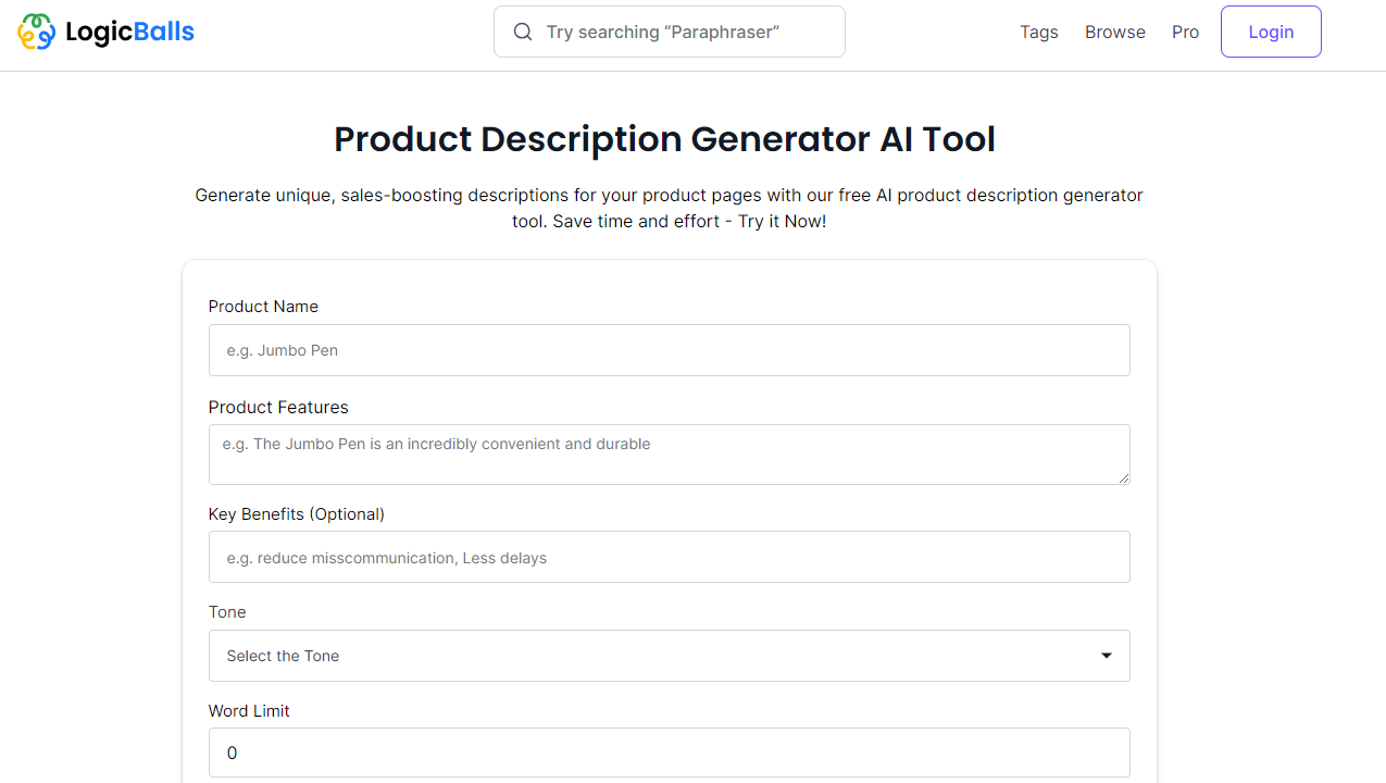 LogicBalls Product Description Generator