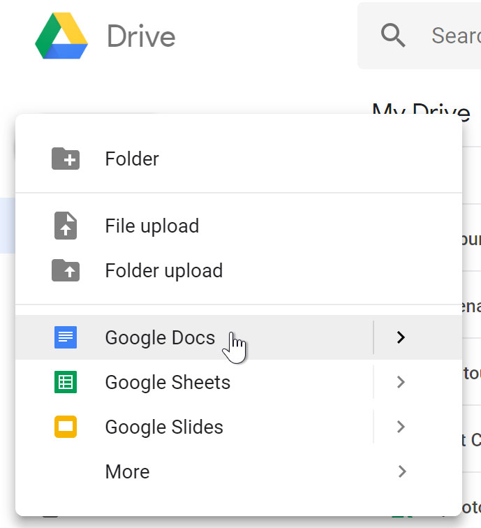selecionando Google Docs no menu
