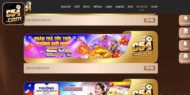 Hoàn trả cược thua cực khủng lên đến 5%